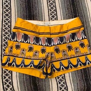 JCREW GOLD AND NAVY PRINT SHORTS